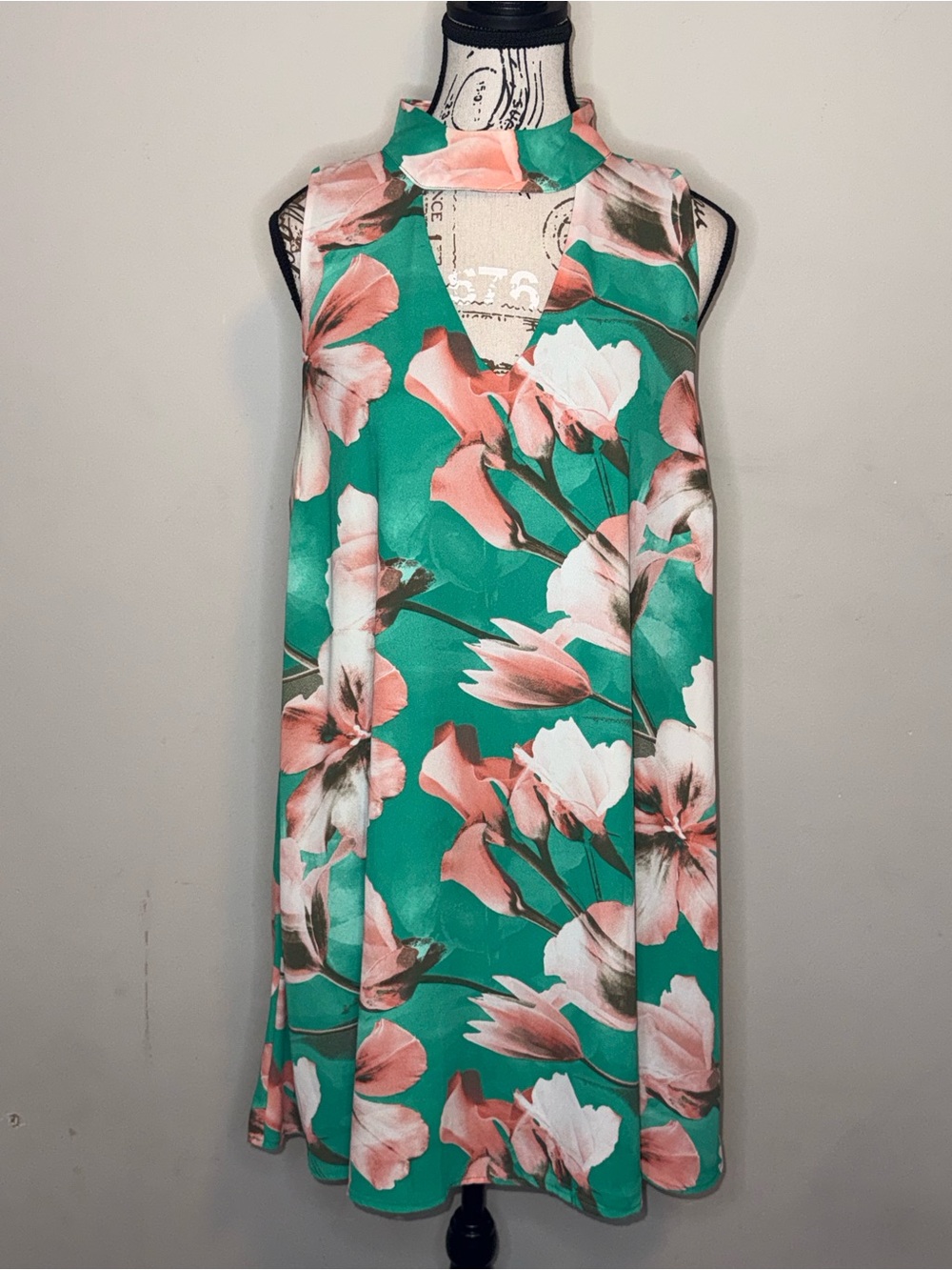 Peach Love California Teal Floral Halter Dress - Size Large - Picture 3 of 8